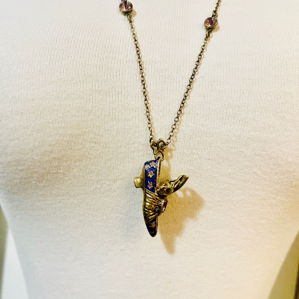 Vintage Raine Aladdin Shoe Long Gold Tone Necklace